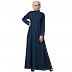 Front open zipper abaya with pintucks- Firozi Front open zipper abaya with pintucks- Firozi